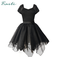 BC032009 Baili Puff Robe de tutu de ballet à manches courtes, jupe en tulle irrégulière, costume de danse contemporaine pour femmes