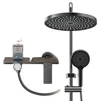 Système de douche thermostatique en aluminium spatial avec étagère, affichage numérique de la température, ensemble de douche murale à effet pluie, gris anthracite