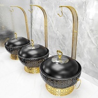 Réchaud buffet en acier inoxydable noir de 8 L avec chauffage au combustible et au gaz, marmite chaude pour buffet d'hôtel, ensemble de restauration