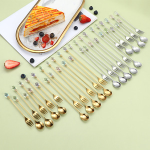 Cuchara de acero inoxidable con cristales de diamante, cuchara para café, cuchara agitadora de mango largo, tenedor para frutas, tenedor para postre, tenedor para cócteles, cuchara para hielo - Product Image 2