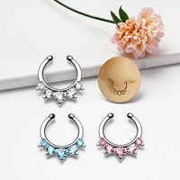 Faux piercing de septum en cristal, anneau de nez à clipser, sans perçage, bijoux de corps en gros pour les fêtes