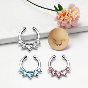 सेप्टम भेदी क्रिस्टल क्लिप पर नकली सेप्टम क्लोकर नाक नाक की अंगूठी गैर भेदी बॉडी गहने थोक - Product Image 2