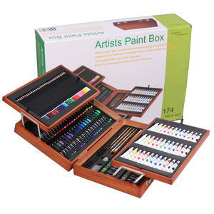 174 pièces de matériel de peinture en bois de haute qualité pour enfants, boîte en bois massif, fournitures artistiques pour débutants - Product Image 2