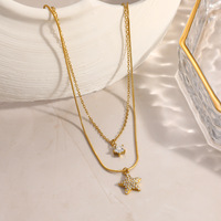 SUMMLY Collier tendance à pendentif étoile superposable en acier inoxydable plaqué or 18 carats avec zircon en forme de goutte, chaîne empilable pour bijoux de mode de soirée