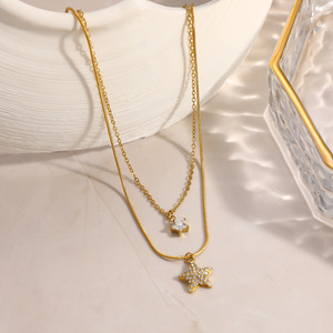 Collar SUMMLY Trendy Layer Star Drop, Chapado en Oro <span class=keywords><strong>de</strong></span> 18K, Acero Inoxidable, con Zirconia en Forma <span class=keywords><strong>de</strong></span> Lágrima, Cadena Apilable para Fiestas, Joyería <span class=keywords><strong>de</strong></span> Moda - Product Image 2