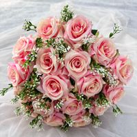 Großhandel 18 Köpfe Künstlicher Seidenrosenstrauß Echt Aussehende Blumen für Hochzeits-Tischdekoration Heim-DIY-Dekoration Großpackung