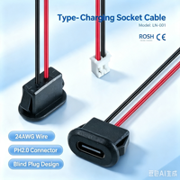 LN-001 Conector de Carga Tipo C para Montaje en Panel, Color Blanco, Cable de 15 cm, Conector PH 2.0, Cable de 24 AWG