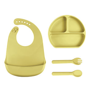 어린이 만화 디자인 실리콘 식기 세트 곰 모양 무독성 BPA 무료 식기 세척기 안전한 먹이 그릇 접시 포크 다이닝 - Product Image 5