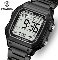Montre numérique LED multifonction carrée noire FOXBOX FB0200 pour hommes, chronographe lumineux à lumière noire, prix de gros