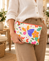 Ensemble de pochettes zippées en toile à motif personnalisé de papillons et fleurs, pochette de mode pour usage quotidien, 3 pièces, taille moyenne