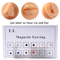Lot de 12 bijoux de corps tendance avec boule de cristal magnétique, 6 couleurs assorties, pour cartilage d'oreille, lèvre, labret, piercing de nez, cadeau de fiançailles et de mariage