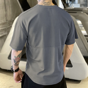 #10% OFF# Gym Oversized Dry Fit Cropped <b>Tshirt</b> Men <b>Polyester</b> Circular Hem Tee Shirts - Product Image 2