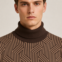 Pull col roulé géométrique jacquard en coton et polyester pour femme et homme, tricoté, ODM
