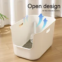 Bac à litière pour chat extra-large à toit ouvert Conception anti-dispersion Base renforcée Contrôle approfondi des odeurs Premium pour chats géants Plastique