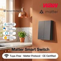 Interrupteur mural intelligent WiFi Matter, tactile, IP66, 86x86mm, 10A, AC90-250V, 1/2/3 voies, norme EU/UK, certifié CE, compatible Alexa, HomeKit, Google Home