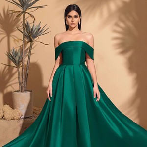 Abito da sera <span class=keywords><strong>verde</strong></span> <span class=keywords><strong>smeraldo</strong></span> con spalle scoperte, lussuoso abito lungo da ballo a trapezio per donna, <span class=keywords><strong>elegante</strong></span> abito lungo fino al pavimento per matrimoni, feste e serate di gala - Product Image 2