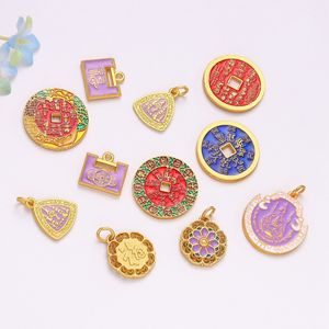 Colgantes temáticos de aleación de zinc con estilo de goteo de aceite y patrones auspiciosos para joyería DIY, collares, pulseras, dijes de moda unisex - Product Image 4