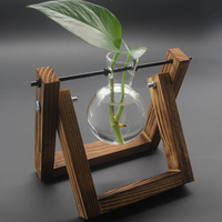 Terrarium en verre sur support en bois, vase à fleurs en verre, terrarium suspendu pour plantes