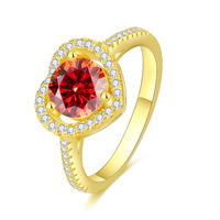 Bague Cœur Halo en Argent 925 Plaqué Or avec Moissanite Colorée VVS1 de 1 Carat à Taille Ronde Fine Certifiée GRA pour Couple