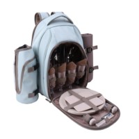 Ensemble de sac à dos de pique-nique isolé pour 4 personnes avec refroidisseur à vin Couverture de pique-nique Vaisselle