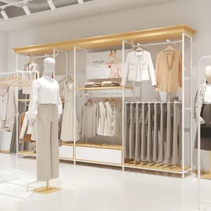 Luxuskleidungsgeschäft Einrichtungen Einkaufszentrum Metall Gold Wand Bodenständer individuelle Kleidung Auslage Regal