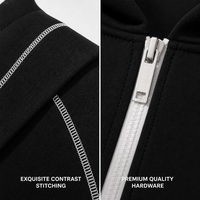 Sweat-shirt à capuche zippé pour homme avec surpiqûres contrastées, style rétro américain, en tissu épais, personnalisable