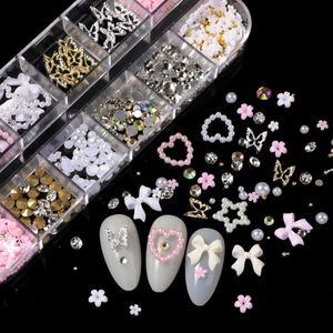 12-Grid Long <strong>Strip</strong> Box 3D Nail Art Decorations Bowknot Heart Five-Petal Flower Pearl <strong>Resin</strong> Plastic Butterfly Nail Charms Alloy - Product Image 3