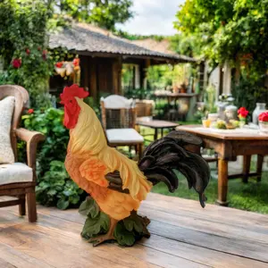 Polyresin Cockerel Sculpture Hand Painted Rooster and Hen Statue Art Themed Garden Decoration for Chicken Farm Animal Model