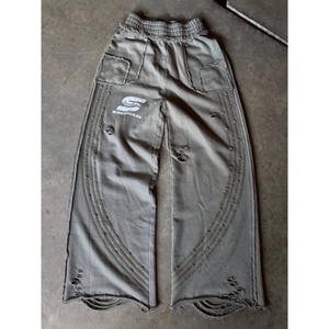 Custom Vintage Street Loose Ripped Sweatpants Studded Wide Leg Casual Unisex <b>Trousers</b> Fashion Hip Hop <b>Joggers</b> - Product Image 3