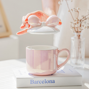 Taza con Lazo de Alta Gama, Estilo Femenino, Linda, para Oficina, Té de la Tarde, 380 ml, Cerámica, Regalo para Fiestas, con Tapa y Cuchara - Product Image 4