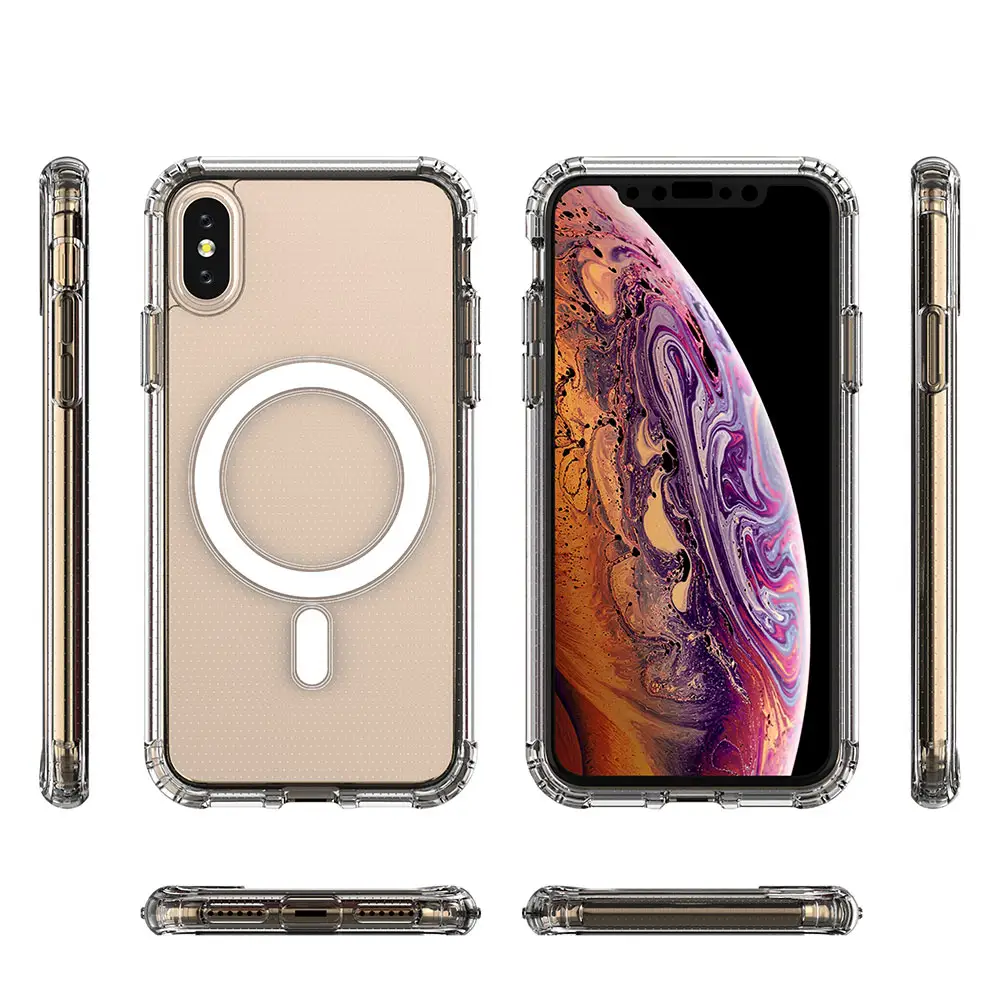 PC Hard Back Mag Safe Magnetic Custom Logo Anti-yellowing Clear Mobile Phone Case for Iphone 11 12 14 pro xr xs max for samsung
