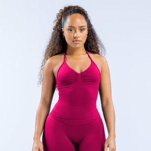 OEM Popular Fitness Gym Wear Wholesale Activewear Pleated Custom Logo Seamless Halter Yoga Wrap Bra Women Sport Tank <strong>Top</strong> <strong>Vest</strong> - Product Image 3
