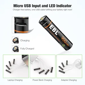 Paquete de batería de iones de litio Micro Usb EBL 1,5 V Baterías de litio USB recargables AAA 1,5 V