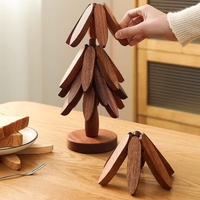Sous-verre personnalisable écologique en bois porte-théière en forme d'arbre ensemble de dessous de plat pliant résistant à la chaleur porte-gobelet d'arbre de noël