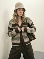Cardigan en tricot rayé rétro à blocs de couleur, coupe ample amincissante à col en V, veste pull polyvalente style décontracté
