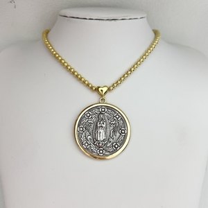 新款时尚18k镀金图像耶稣和圣母玛利亚天主教吊坠项链热卖珠子项链 - Product Image 4