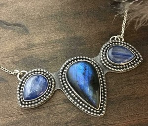 จี้อัญมณีแลบราโดไรต์และไคยาไนต์ใหม่สุดพิเศษ925จี้อัญมณีสีเงินแท้จี้อัญมณี - Product Image 1