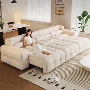 Sofá Telescópico Eléctrico Estilo Crema para Sala de Estar, Sofá <span class=keywords><strong>Cama</strong></span> Modular de Tres Plazas en Línea Recta, Cómodo, de Tela de Chenilla y Terciopelo - Product Image 1