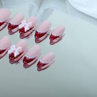 Ongles artificiels de haute qualité; Style d'arc de perle française rouge; Vente en gros d'usine réutilisable