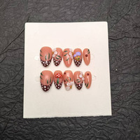 Vente en gros de 10 pièces de faux ongles en gel peints à la main, couleur nude jaune, français, faits à la main, en acrylique, à presser, de haute qualité