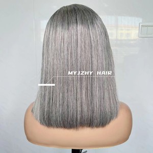 Colore grigio argento Short Bob di alta qualità brasiliano SDD doppio disegnato vergine capelli umani senza colla pizzo parrucca anteriore per la <span class=keywords><strong>nonna</strong></span> - Product Image 4