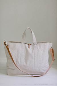 White Weekender Canvas Duffle Bag Bolsas reutilizables de lona Bolso de lona blanco logo con asa de cuero - Product Image 6