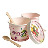 Vente en gros de gobelets à crème glacée de 3 oz, 5 oz, 8 oz, 12 oz, en papier écologique jetable avec couvercles à clipser pour yaourt glacé