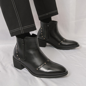 Botas de cuero de tacón alto con punta para hombre 2026, con cremallera, formales, informales, de caña alta, botines, tallas grandes, zapatos para hombre - Product Image 4