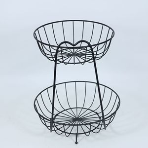 Corbeille à fruits double en fer forgé de style nordique, luxe léger, haut de gamme, avec panier de drainage double couche, pour rangement de salon et présentation créative de snacks - Product Image 1