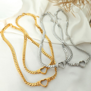 Collar de cadena cubana en forma de corazón, oro, plata, aleación de zinc, joyería de moda para fiesta, collar para mujer XL93 - Product Image 3