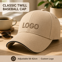 Op maat gemaakte logo klassieke kaki katoenen twill baseballcap 6 panelen verstelbaar geborduurd unisex pet groothandel OEM lage minimale bestelhoeveelheid