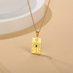Ciondolo Quadrato Sole Luna e Stella all'Ingrosso, Gioielli in Acciaio Inossidabile Placcato Oro 18K, Collana con Pendente Personalizzata Stile Turco - Product Image 5