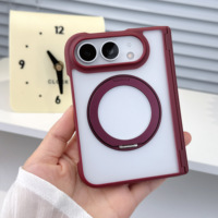 Coque translucide mate antichoc pour iPhone Duo 360 avec anneau rotatif et charnière double axe, protection intégrale givrée