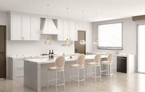 Gabinetes de Cocina Clásicos de Madera Maciza Estilo Shaker Blanco con Laca, con Isla y Mármol - Product Image 4